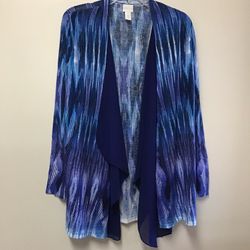 Women’s CHICOS Linen/cotton blue print open cardigan… Size-1