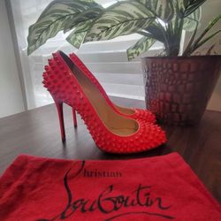 Christian Louboutin Red Spiked Heels - Size 6.5 - Local Pick-Up Only