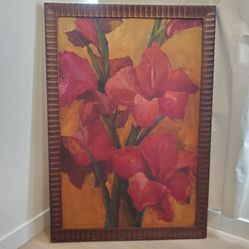 Framed Floral Art Painting on Wood - Original Excellent