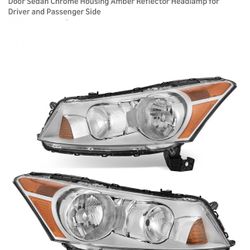$85 Brand New Honda Accord 2008-2012 DWVO Headlight Assembly Compatible with 2008-2012 Accord 4-Door Sedan Chrome Housing Amber Reflector Headlamp for