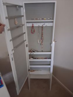 White Standing Jewelry Armoire Cabinet