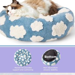 Donut Cat Beds for Indoor Cats - Small Round Dog Bed for Calming Pets with Washable Cover, Cute Modern Puppy Beds with Jacquard Shaggy Plush & Anti Sl