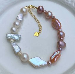 B56-Handmade S925 Diamond Baroque Pearl And Keshi Pearl Bracelet