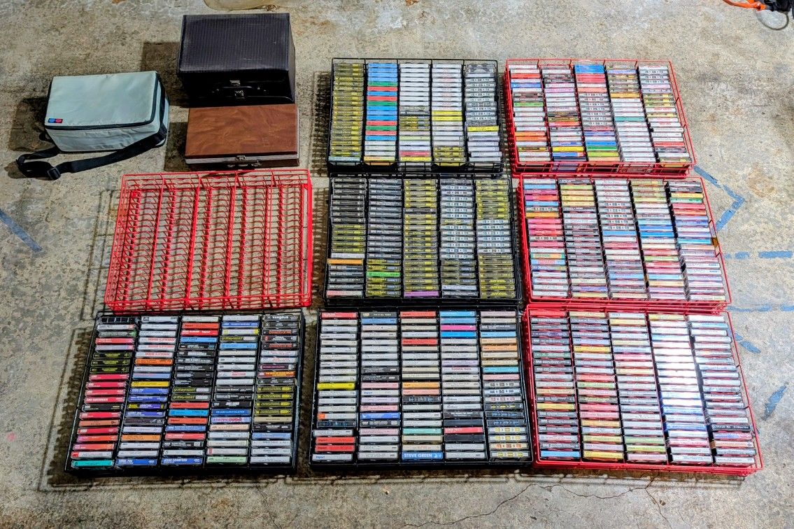 TODAY ONLY!! HUGE Lot 700 Cassette Tapes, Wall Mount Racks and Sweet Cases