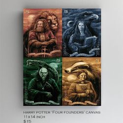 Harry Potter " Four Founders Of Hogwarts" Canvas Wall Art