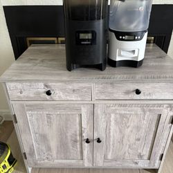 2 Automatic Pet Feeders And Litter Box Cabinet 