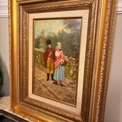 Framed Oil Painting Signed Gophertz Couple Scene