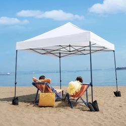 10x10 FT Pop Up Canopy Tent, Commercial Instant Heavy Duty Canopy, 500D Waterproof Adjustable Canopy with Wheeled Carry Bag, 4 Sandbags & 4 Stakes