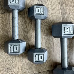 3 Pair Of Cast Iron Dumbbells  10s, 15s And 20s  ( Total: 90 lbs; SELL ALL TOGETHER)