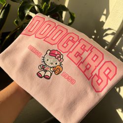 Hello Kitty Dodgers Pink Crewneck Sweatshirt, T-shirts, Custom Shirts, Custom Apparel, Dodgers Baseball 