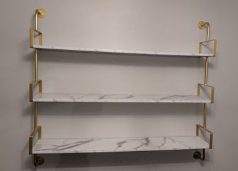 3-Tier Modern Wall Mounted Shelves Long Floating Shelving in White & Gold