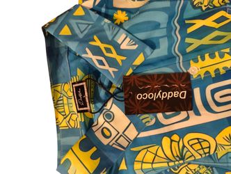 Daddyloco blue tropical tiki pattern Hawaiian shirt
