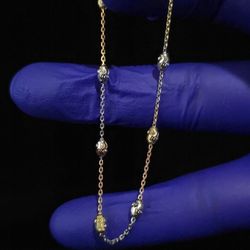 7"Gold 925 Sterling Silver Diamond Cut Beaded Bracelet 