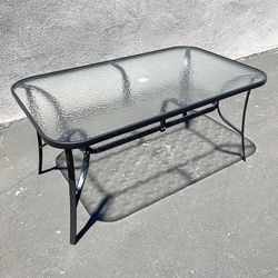 $70 (New in box) Rectangular Metal Patio Table 59x36x28” Tempered Glass with Umbrella Hole