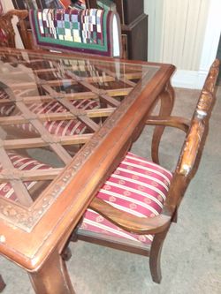 Dining room table 6 chairs and cabinet