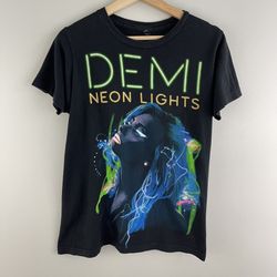 DEMI LOVATO Black Multicolor Black Light 2014 Neon Lights Tour Graphic Band Tee