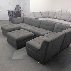 Modular grey green sectional couch