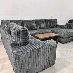 BRAND NEW GREY LARGE CORDUROY SECTIONAL SAME DAY DELIVERY 