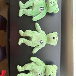 TY Beanie Babies “Kicks” Green Soccer Bear – Bundle of 3 (Tagless)