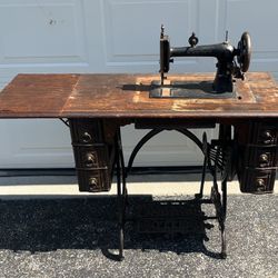 Antique Hand-Crank David Sewing Machine With Wooden Base & Metal Stand FOR PARTS