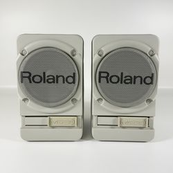 Pair of Vintage Roland MS-30 Compact Powered Monitor Speakers - White