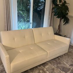 White Leather Couch And Bed = 3 Positions 