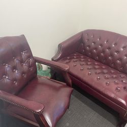 A Set Of 3 Red Leather Couches 