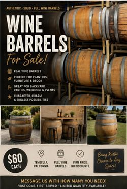 Authentic Full-Size Wine Barrels