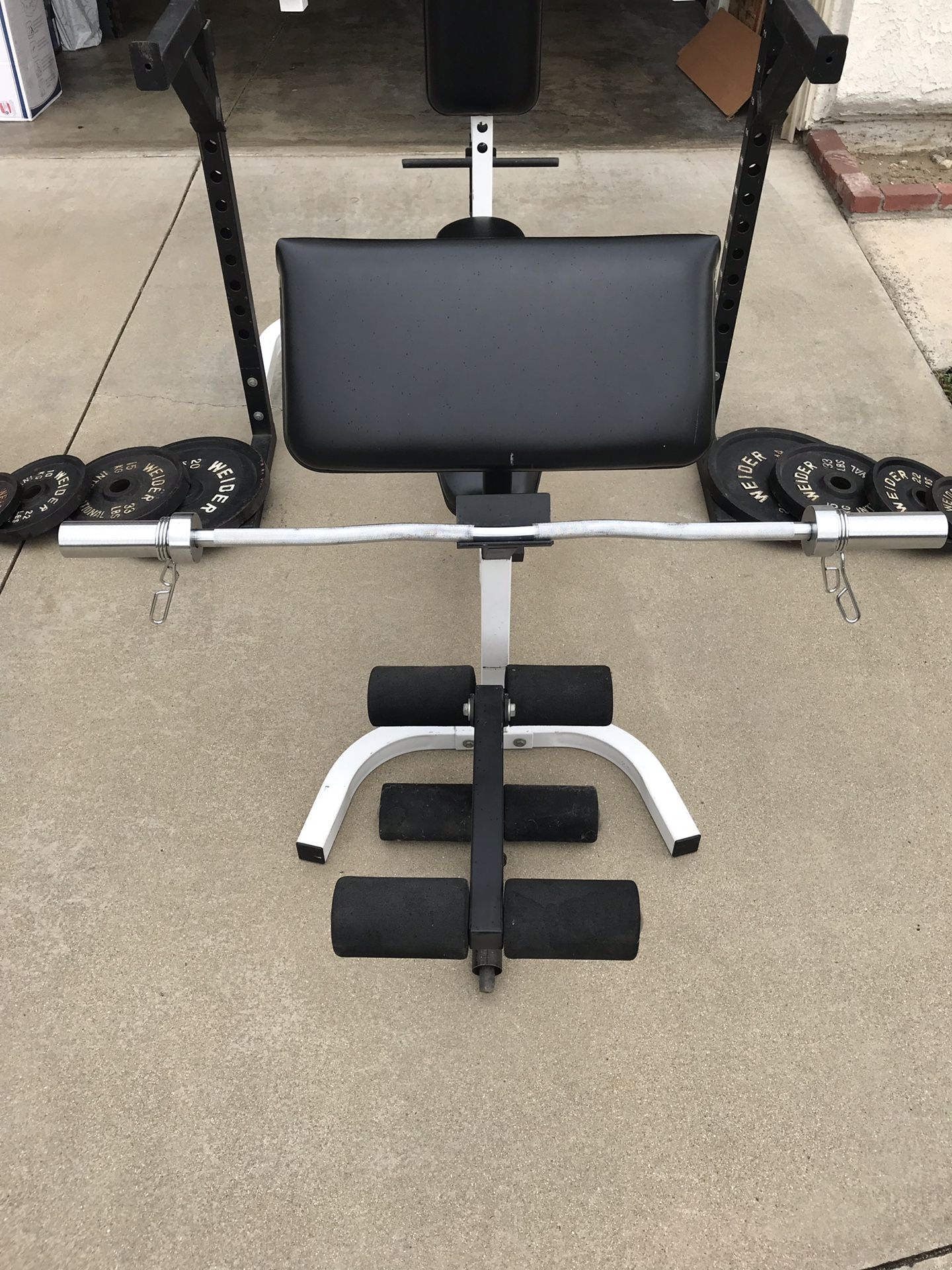 Parabody Pro System 893 Squat Rack Tower Bench and Weights