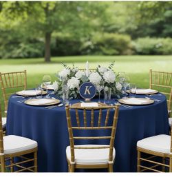 Navy Blue Round Polyester Tablecloth