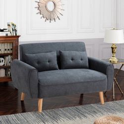 New 47 Inch Small Modern Loveseat Mid-Century Fabric, 2 Seater Sofa with Back Cushions and Tapered Wood Legs for Living Room, Bedroom and Small Space 