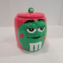 Galerie M&Ms Cookie Jar Green & Red Ceramic Collectibles With Lid 4.23 oz