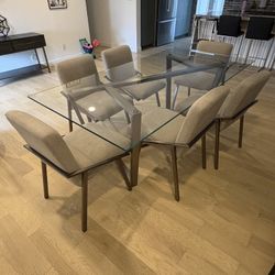 Living Spaces Glass Top And Stainless Steele Dining Table and Chair Set 