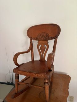 Vintage Carved Wood Rocking Chair with Spindle Legs
