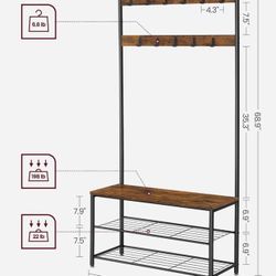 VASAGLE Coat Rack Hall Tree with Shoe Storage Bench Entryway Bench - Brown