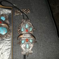 Sterling Silver Turquoise Bolo Tie Or Necklace 