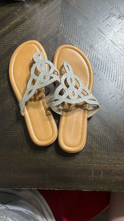 CentroPoint Women's Size 8 Rhinestone Gladiator Flat Sandals - Slip On Summer Shoes