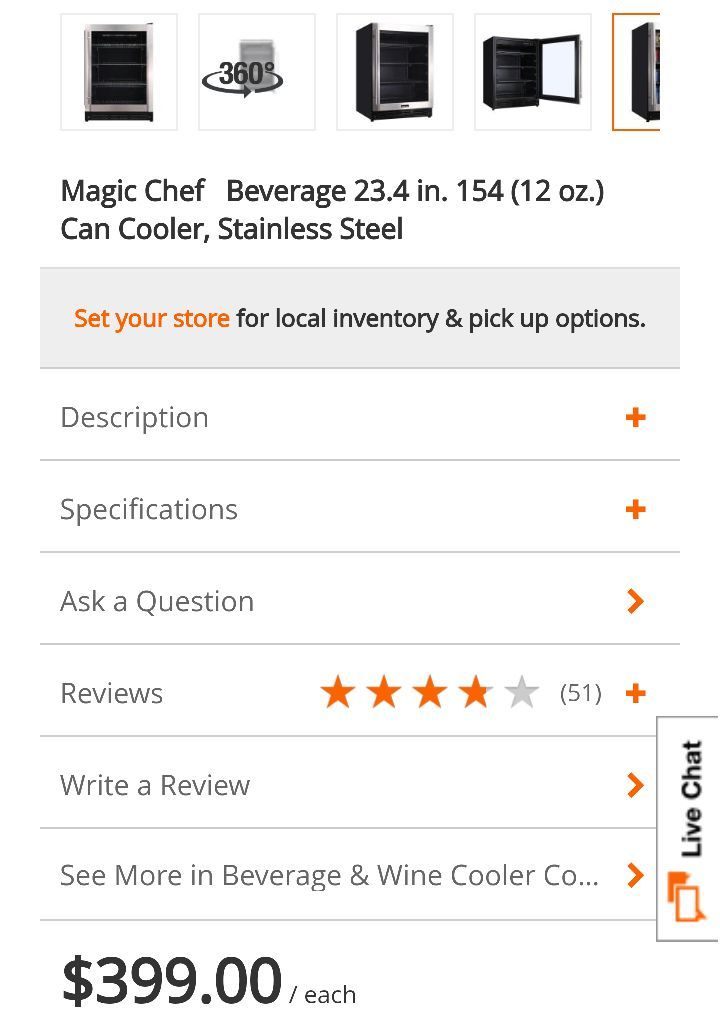 Magic Chef Beverage 23.4 in. 154 (12 oz.) Can Beverage Cooler, Stainless Steel