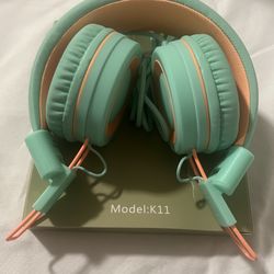 Noot products Kids Headphones K11 Foldable Stereo Tangle-Free 5ft Long Cord 3.5mm Jack Plug in Wired On-Ear Headset for iPad/Amazon