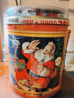 Vintage Coca-Cola popcorn tin with train on top