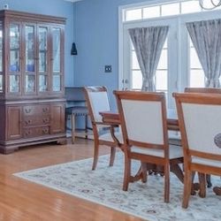 Full Cherry Dining Room Set (chairs, table, extensions, cover, side buffet, and 
