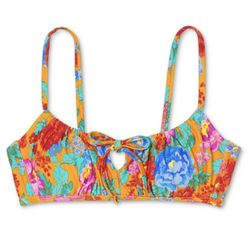 Juniors Tunneled Floral Bralette Bikini Top 