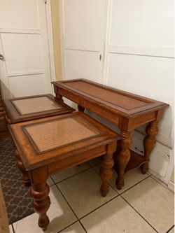 Matching TV Console & End Tables Set – Wood & Glass Living Room Furniture