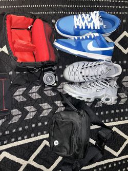 Shoes, camera & fanny pack