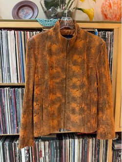 PRICE DROP: VTG,BERNARDO, lined, Orange/BLK/BROWN snake-embossed LEATHER JKT, L
