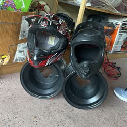 2 Helmets For Atv And 2 Raptor Rims
