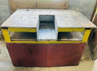 Vintage Custom Heavy Duty Industrial Metal Shop Work Table With Tool Cutout & Storage