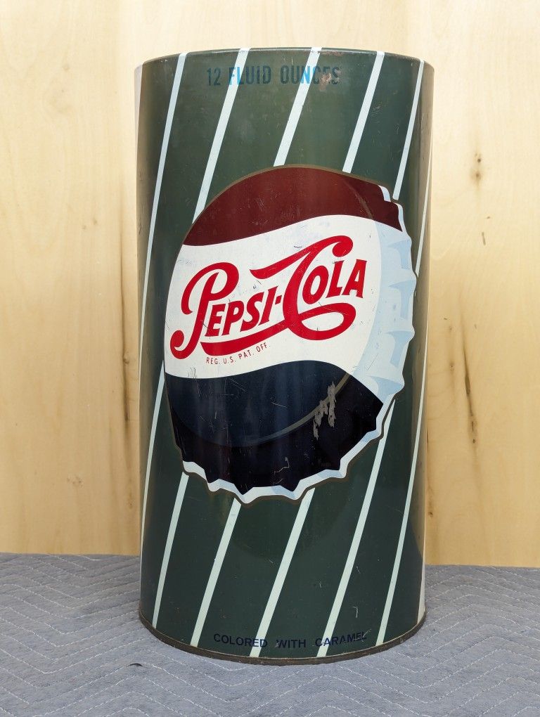 1960's Pepsi - Cola Metal Trash Can Original