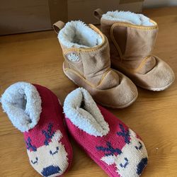 Bundle 2 sets of Centipede Demon Toddler Winter snow Boots & Gymboree indoor slip on slipper Warm Plush Lining  Unisex Kids toddler Baby  Lightweight 