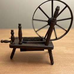 Vintage Mini Tabletop Wood Spinning Wheel Planter